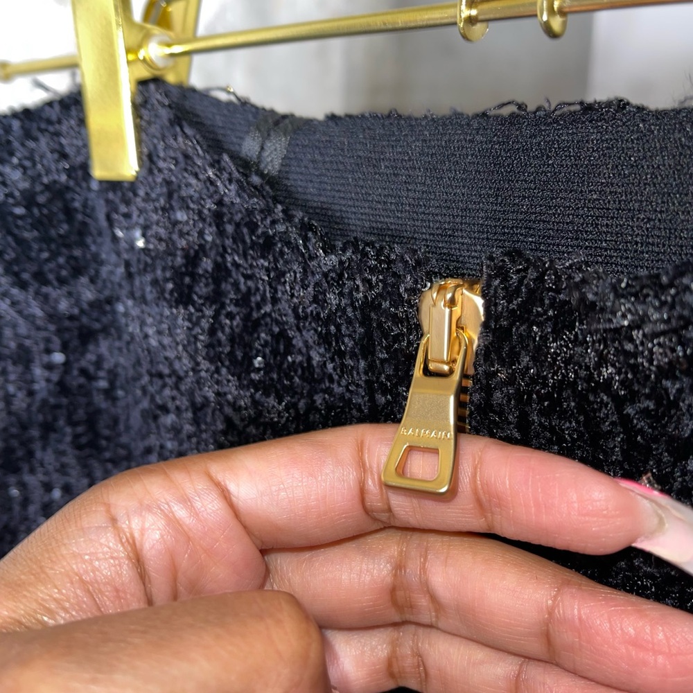 Balmain Black Sequin-Embellished Houndstooth Stretch-Knit Skirt - Picture 14 of 16